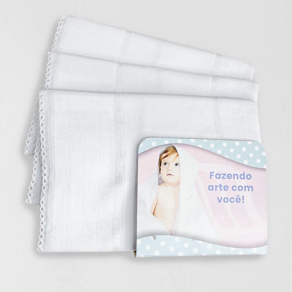 Kit 3 unid Fralda de Ombro Mabber Barra para Pintar e Bordar Modelo Estrela com Acabamento de Crochê 100% Algodão 37x80 - Branco