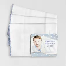 Kit 3 unid Fralda de Ombro Mabber Barra para Pintar e Bordar Modelo Estrela com Acabamento de Crochê 100% Algodão 37x80 - Azul vintage jlm