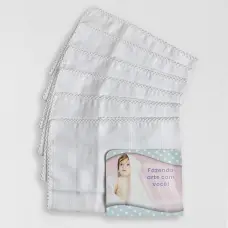 Kit 6 unid Fralda de Boca Mabber Barra para Pintar e Bordar Modelo Estrela com Acabamento de Crochê 100% Algodão 30x40 - Branco