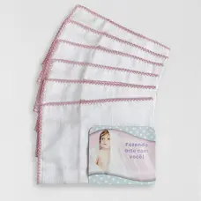 Kit 6 unid Fralda de Boca Mabber Barra para Pintar e Bordar Modelo Estrela com Acabamento de Crochê 100% Algodão 30x40 - Rosa vintage jlm