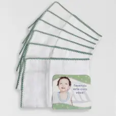 Kit 6 unid Fralda de Boca Mabber Barra para Pintar e Bordar Modelo Estrela com Acabamento de Crochê 100% Algodão 30x40 - Verde vintage jlm