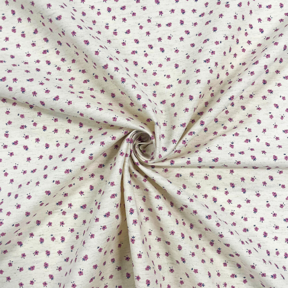 Linho Estampado Premium Mini Florzinhas Rosa 80% Algodão 20% Linho - Variante 2