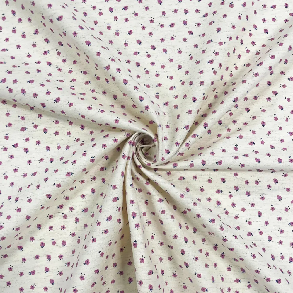 Linho Estampado Premium Mini Florzinhas Rosa 80% Algodão 20% Linho - Variante 2