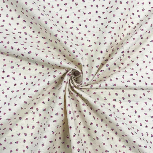 Linho Estampado Premium Mini Florzinhas Rosa 80% Algodão 20% Linho - Variante 2