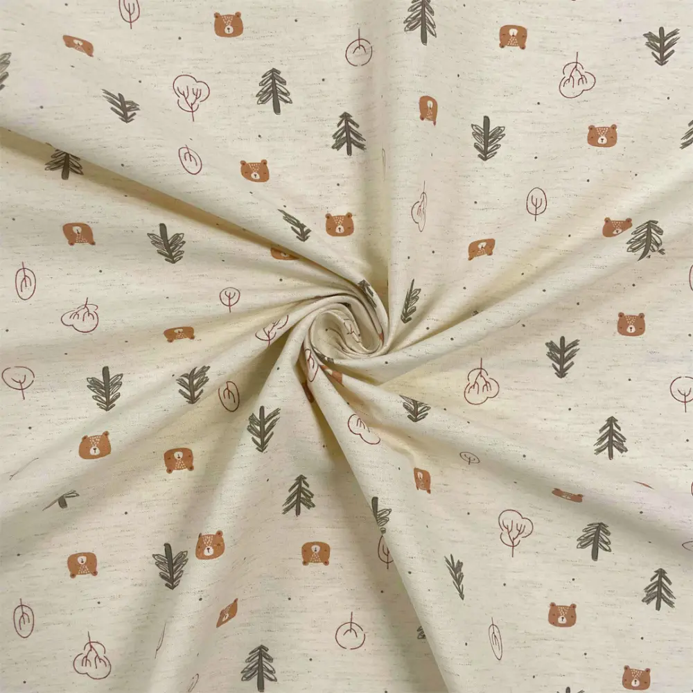 Linho Estampado Premium Ursinhos na Floresta 80% Algodão 20% Linho - Variante 1
