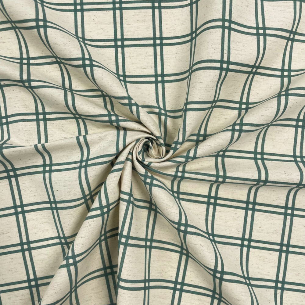 Linho Estampado Premium Xadrez Grande Verde Folha 80% Algodão 20% Linho - Variante 3
