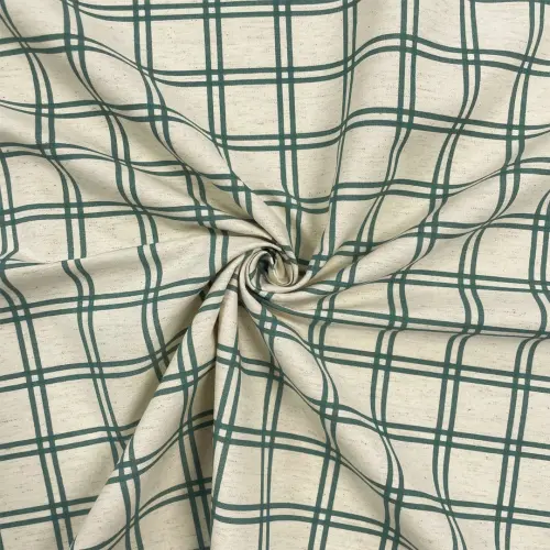 Linho Estampado Premium Xadrez Grande Verde Folha 80% Algodão 20% Linho - Variante 3
