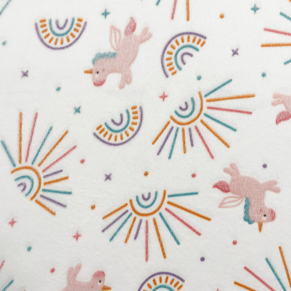 Manta Fleece 3D Unicórnio Feliz 100% Poliéster 1,60m largura - Fundo branco