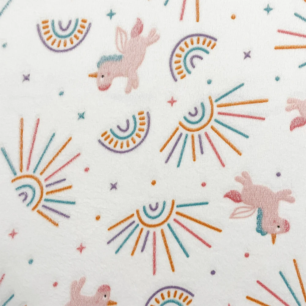 Manta Fleece 3D Unicórnio Feliz 100% Poliéster 1,60m largura - Fundo branco