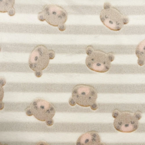 Manta Fleece 3D Ursinhos Teddy 100% Poliéster 1,60m largura - Fundo bege