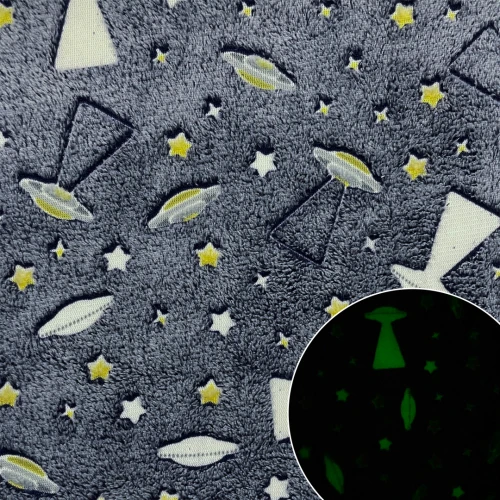Manta Fleece Brilha no Escuro Espaço Sideral 100% Poliéster 1,60m largura - Azul marinho