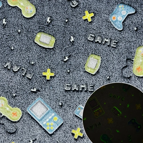 Manta Fleece Brilha no Escuro Vídeo Game 100% Poliéster 1,60m largura - Fundo preto