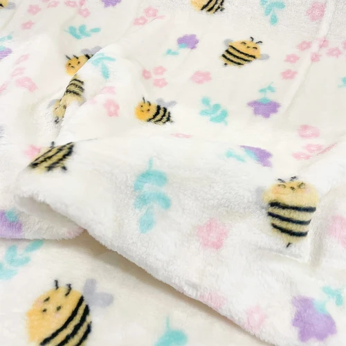 Manta Fleece Estampada Premium Abelhinhas Bee 100% Poliéster 1,60m Largura - Variante 1