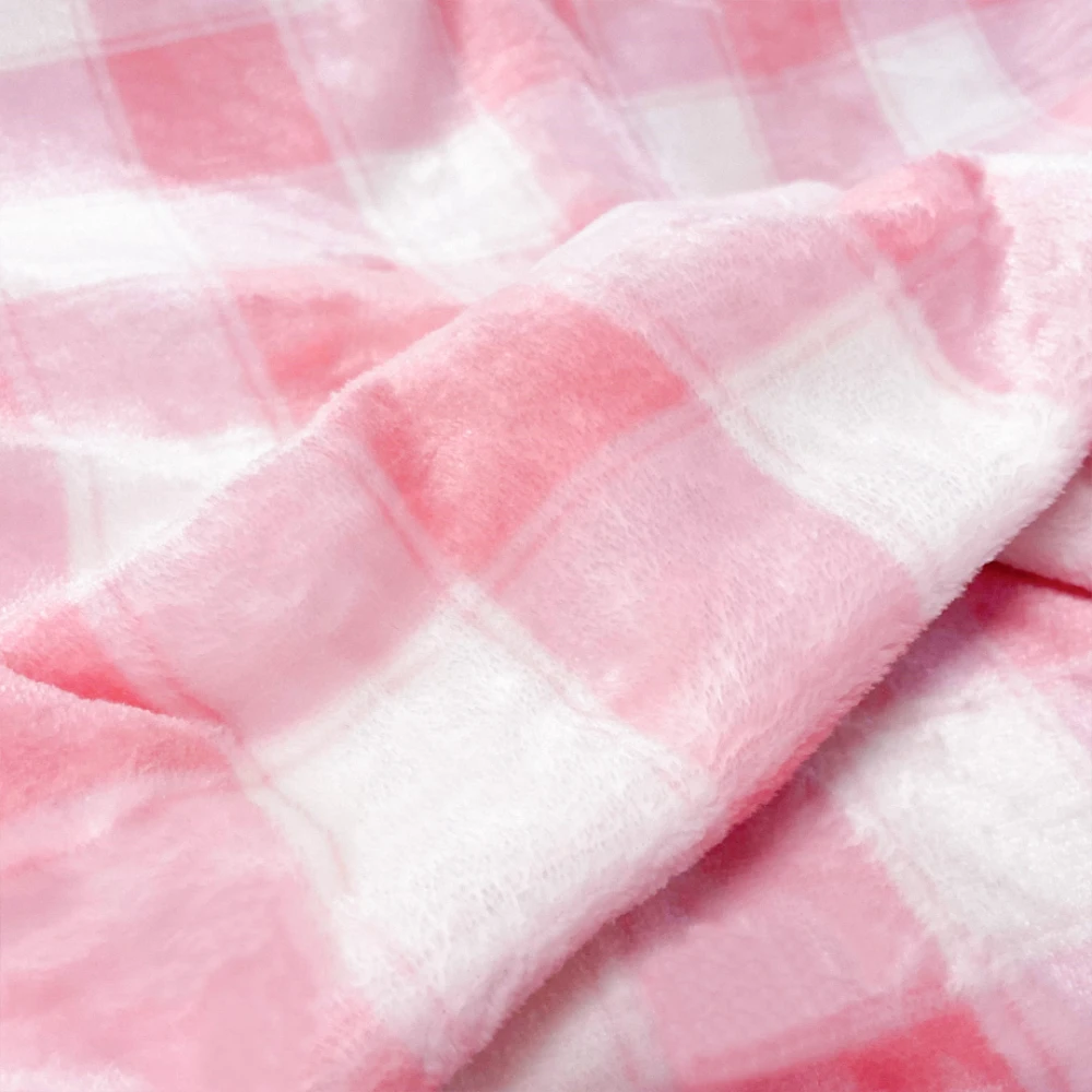 Manta Fleece Estampada Premium Xadrez 100% Poliéster 1,60m Largura - Rosa