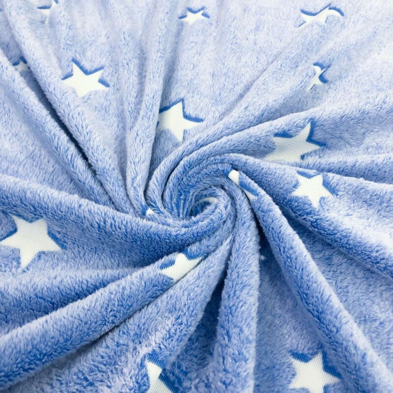 Manta Fleece Glow Brilha no Escuro Estrelinha 100% Poliéster 1,60m largura  - Azul - JLM TECIDOS