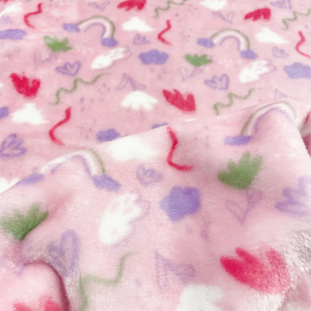 Manta Fleece Premium Arco Íris fundo Rosa 1,60m Largura - Fundo rosa