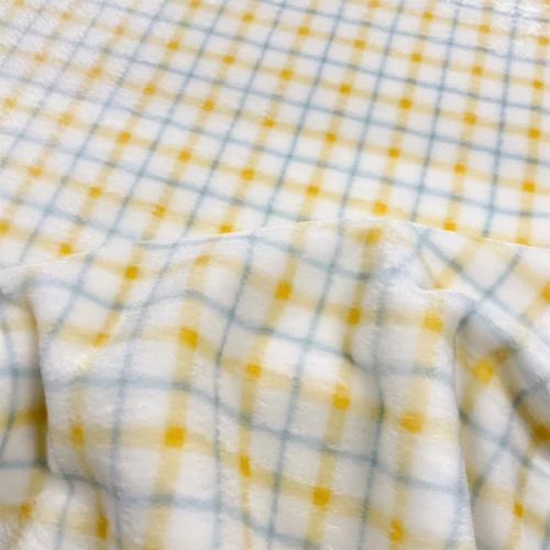 Manta Fleece Premium Xadrez Duplo 100% Poliéster 1,60m Largura - Amarelo com azul