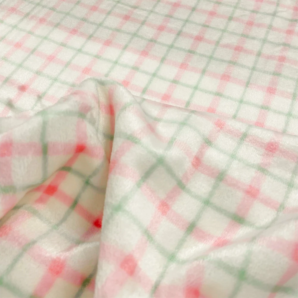 Manta Fleece Premium Xadrez Duplo 100% Poliéster 1,60m Largura - Rosa com verde