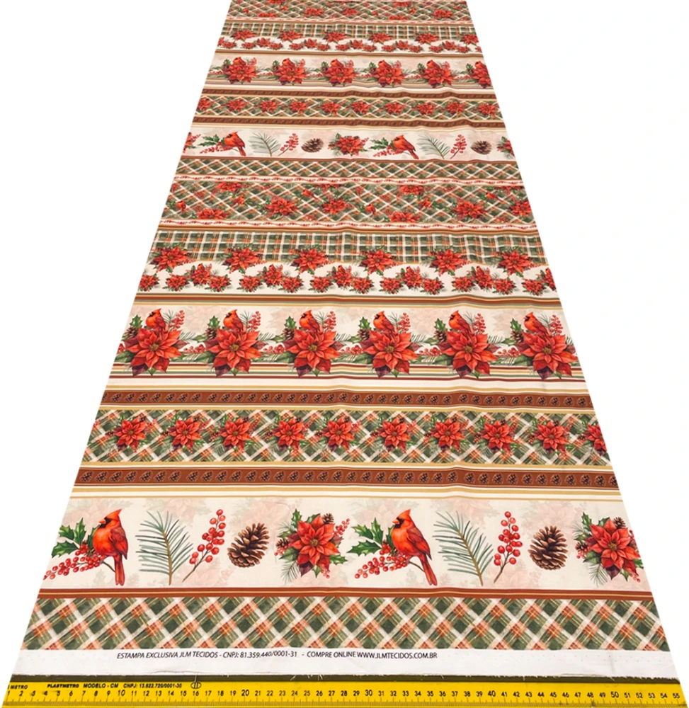 Painel Barrado Natal Exclusivo JLM Flor com Cardeal 0,55 x 1,50m 10 Faixas - Variante 1
