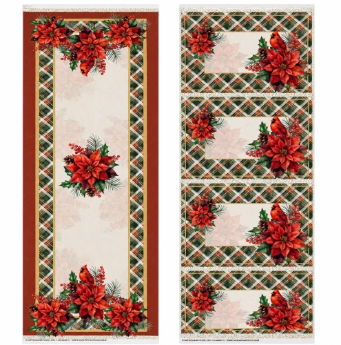 Painel Jogo Americano e Trilho Coleção Exclusiva JLM Natal Flor com Cardeal - Variante 1