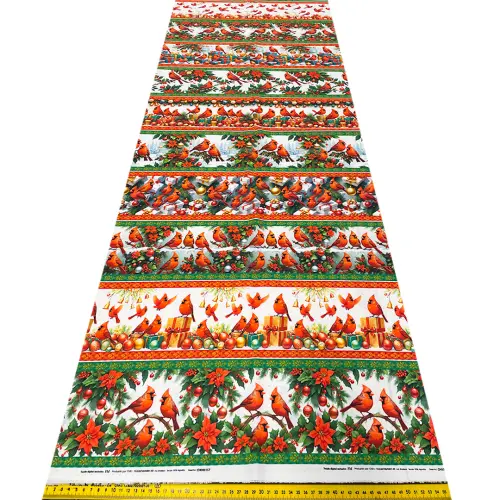 Painel Tricoline Digital Fernando Maluhy Barrado Natal Pássaros Cardeal 0,55 x 1,50m - C01