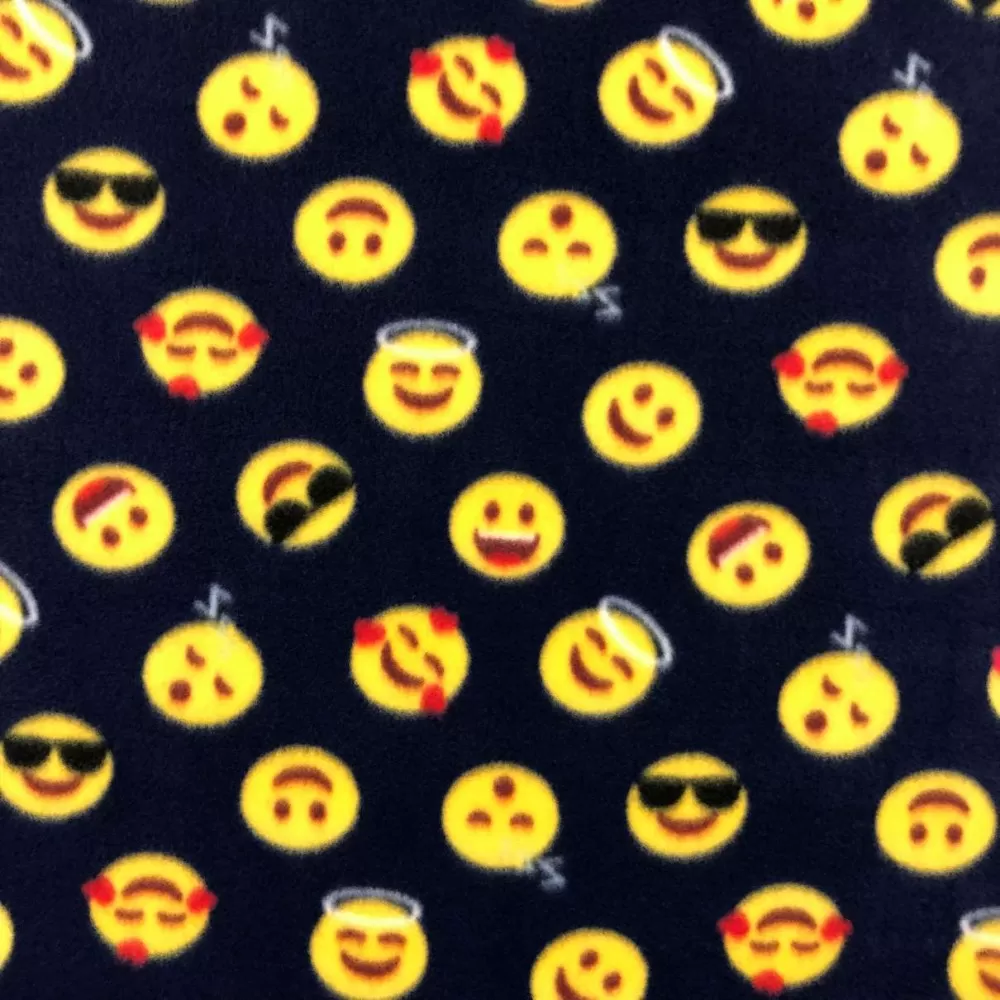 Pelúcia Soft Estampado - Emoji Fundo Marinho - 100% Poliéster - 1,60m Largura - Variante 1