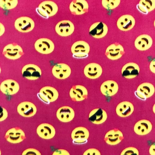 Pelúcia Soft Estampado - Emoji Fundo Rosa - 100% Poliéster - 1,60m Largura - Variante 1