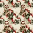 Sarja Impermeável Exclusiva Coleção Natal Papai Noel Vintage 100% Algodão 1,50m Largura - Noel
