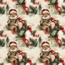 Sarja Impermeável Exclusiva Coleção Natal Papai Noel Vintage 100% Algodão 1,50m Largura - Noel