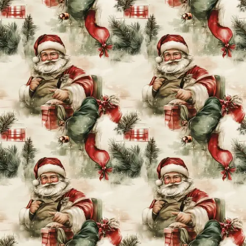 Sarja Impermeável Exclusiva Coleção Natal Papai Noel Vintage 100% Algodão 1,50m Largura - Noel