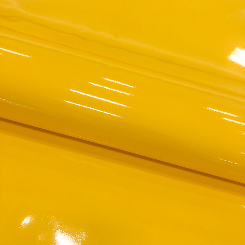 Sintético Verniz Espessura 0.35mm Fundo Malha de Poliéster 1,40m Largura - Amarelo