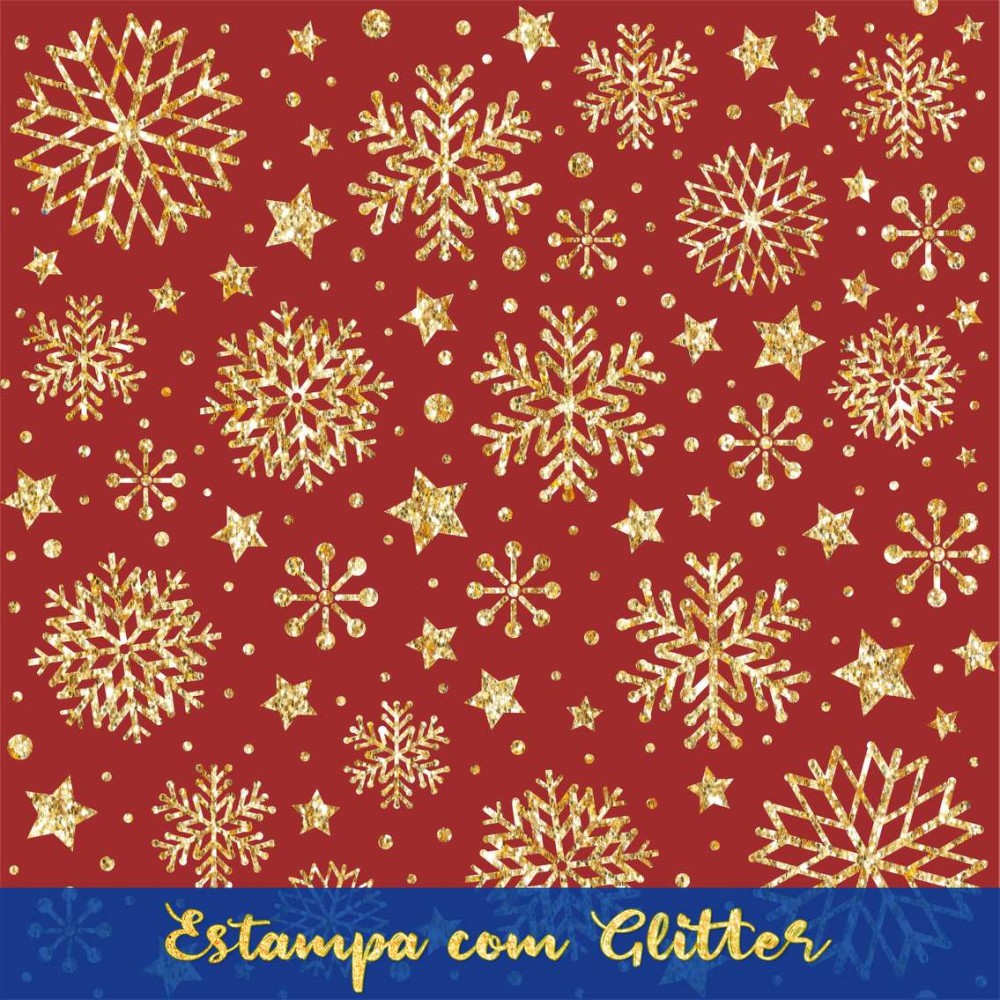 Tecido Tricoline Natal - Estrelas Glitter Dourado - 100% Algodão - 1,50m largura - Variante 58