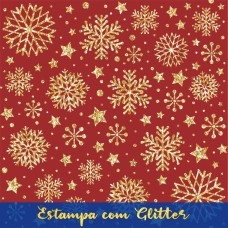 Tecido Tricoline Natal - Estrelas Glitter Dourado - 100% Algodão - 1,50m largura - Variante 58