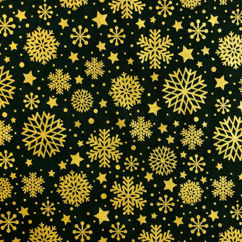 Tecido Tricoline Natal - Estrelas Glitter Dourado - 100% Algodão - 1,50m largura - Variante 59