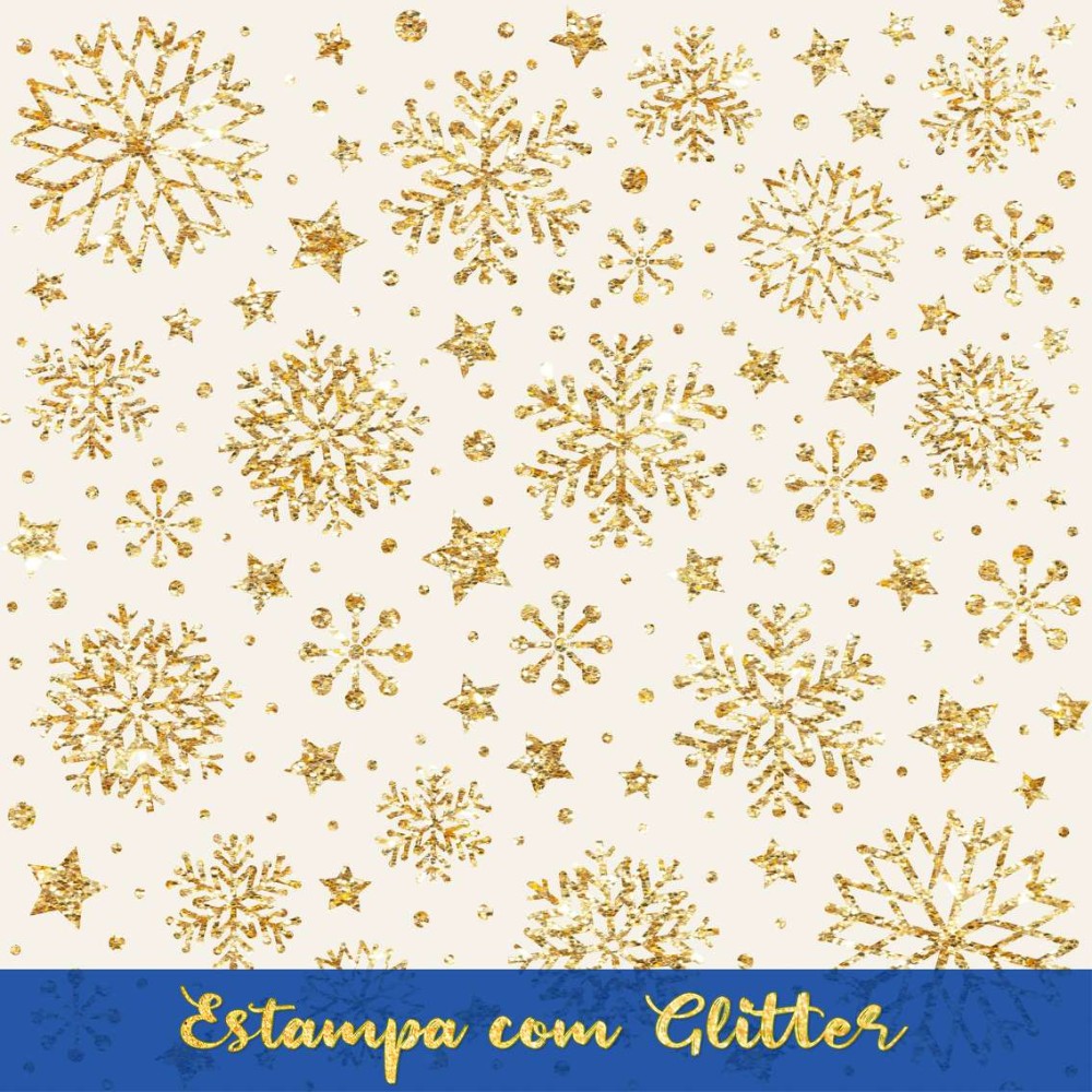 Tecido Tricoline Natal - Estrelas Glitter Dourado - 100% Algodão - 1,50m largura - Variante 73