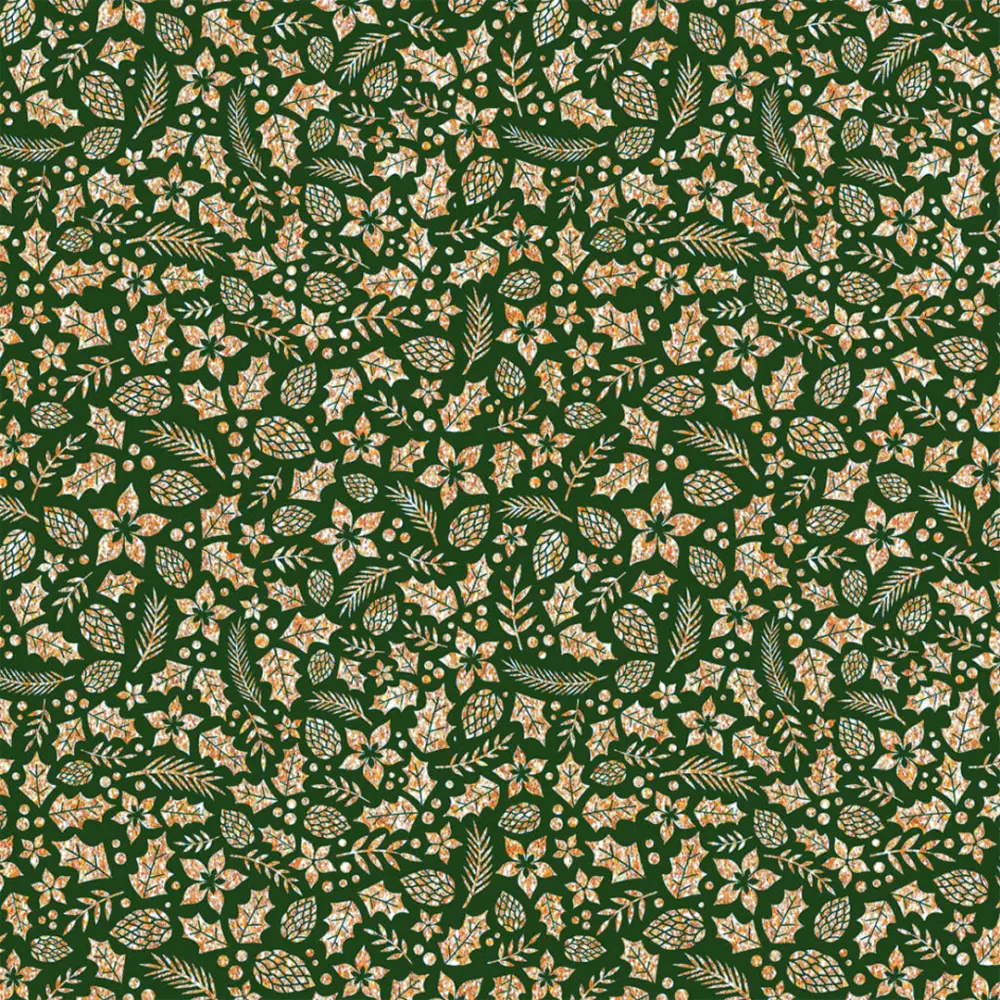 Tecido Tricoline Natal - Folhas Glitter Dourado - 100% Algodão - 1,50m largura - Variante 59