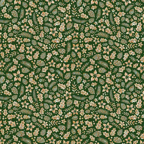 Tecido Tricoline Natal - Folhas Glitter Dourado - 100% Algodão - 1,50m largura - Variante 59