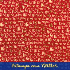Tecido Tricoline Natal - HOHOHO Glitter Dourado - 100% Algodão - 1,50m largura - Variante 58