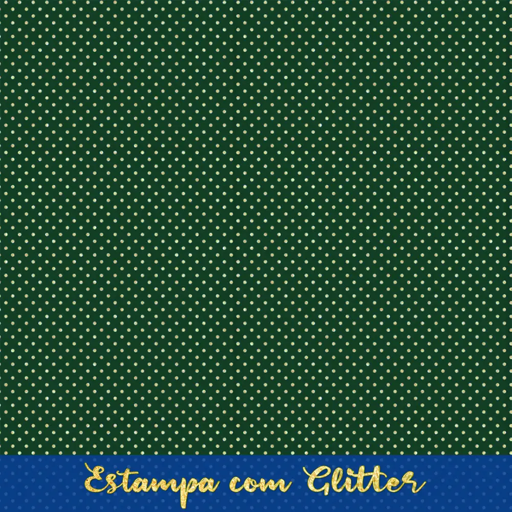 Tecido Tricoline Natal Poá com Glitter Dourado 100% Algodão 1,50m largura - Verde natal