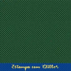 Tecido Tricoline Natal Poá com Glitter Dourado 100% Algodão 1,50m largura - Verde natal