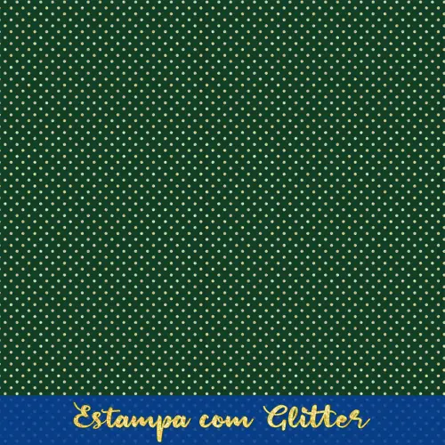 Tecido Tricoline Natal Poá com Glitter Dourado 100% Algodão 1,50m largura - Verde natal