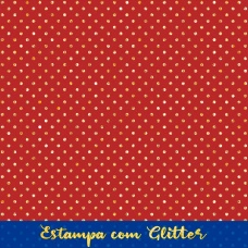 Tecido Tricoline Natal Poá com Glitter Dourado 100% Algodão 1,50m largura - Vermelho natal