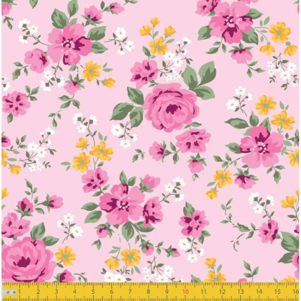 Tricoline Estampada Floral Fundo Xadrez 100% Algodão 1,50m Largura -  Variante 1 - JLM TECIDOS