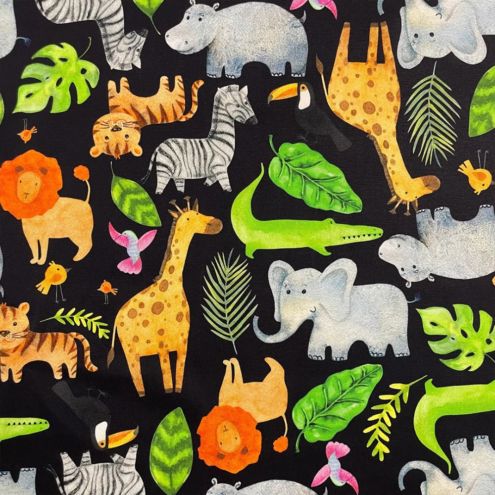 Tricoline Digital Animais Selva Black 100% Algodão 1,50m Largura - Variante 1