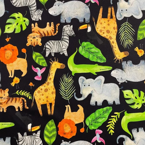 Tricoline Digital Animais Selva Black 100% Algodão 1,50m Largura - Variante 1