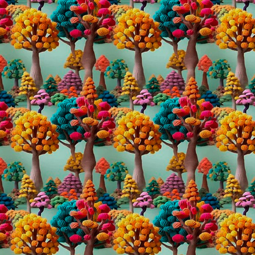 Tricoline Digital Fabricart Árvores Croche 100% Algodão 1,50m Largura - Variante 1