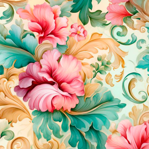 Tricoline Digital Fabricart Clube Mais Criativo Barroque Floral 100% Algodão 1,50m Largura - Floral