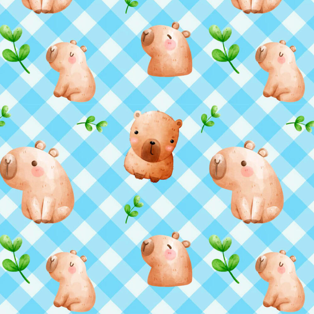 Tricoline Digital Fabricart Coleção Capivaras 100% Algodão 1,50m Largura - Capivara azul