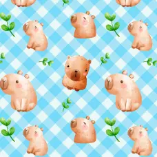 Tricoline Digital Fabricart Coleção Capivaras 100% Algodão 1,50m Largura - Capivara azul