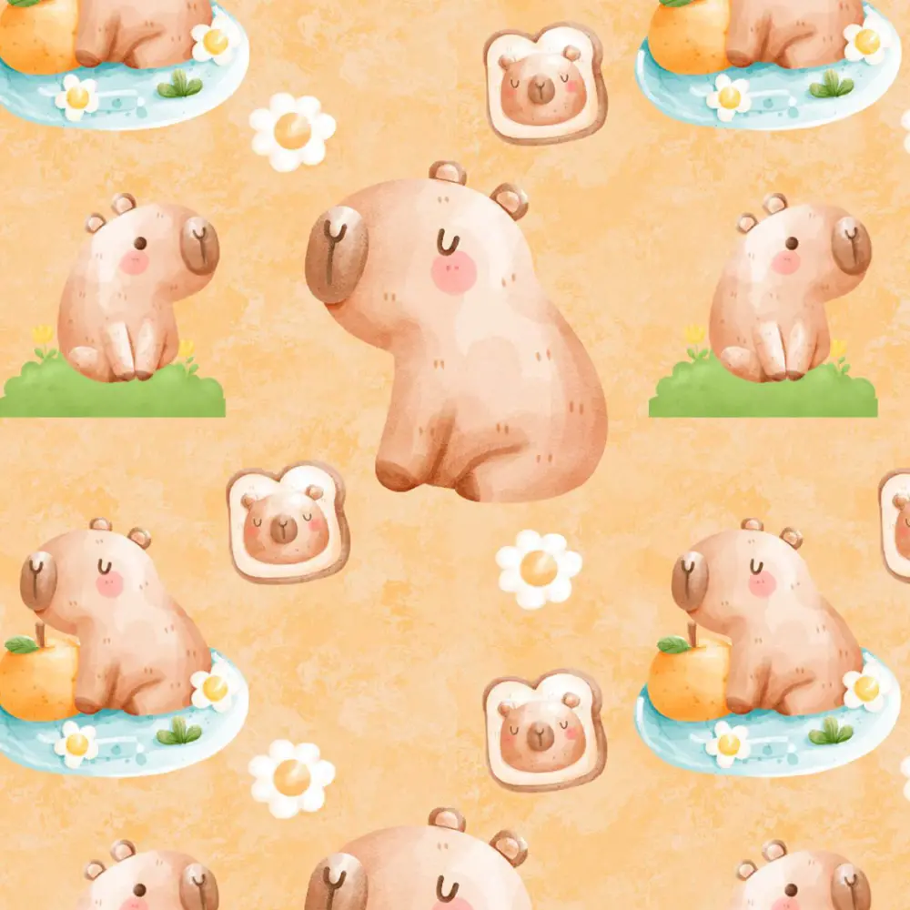 Tricoline Digital Fabricart Coleção Capivaras 100% Algodão 1,50m Largura - Capivara marrom